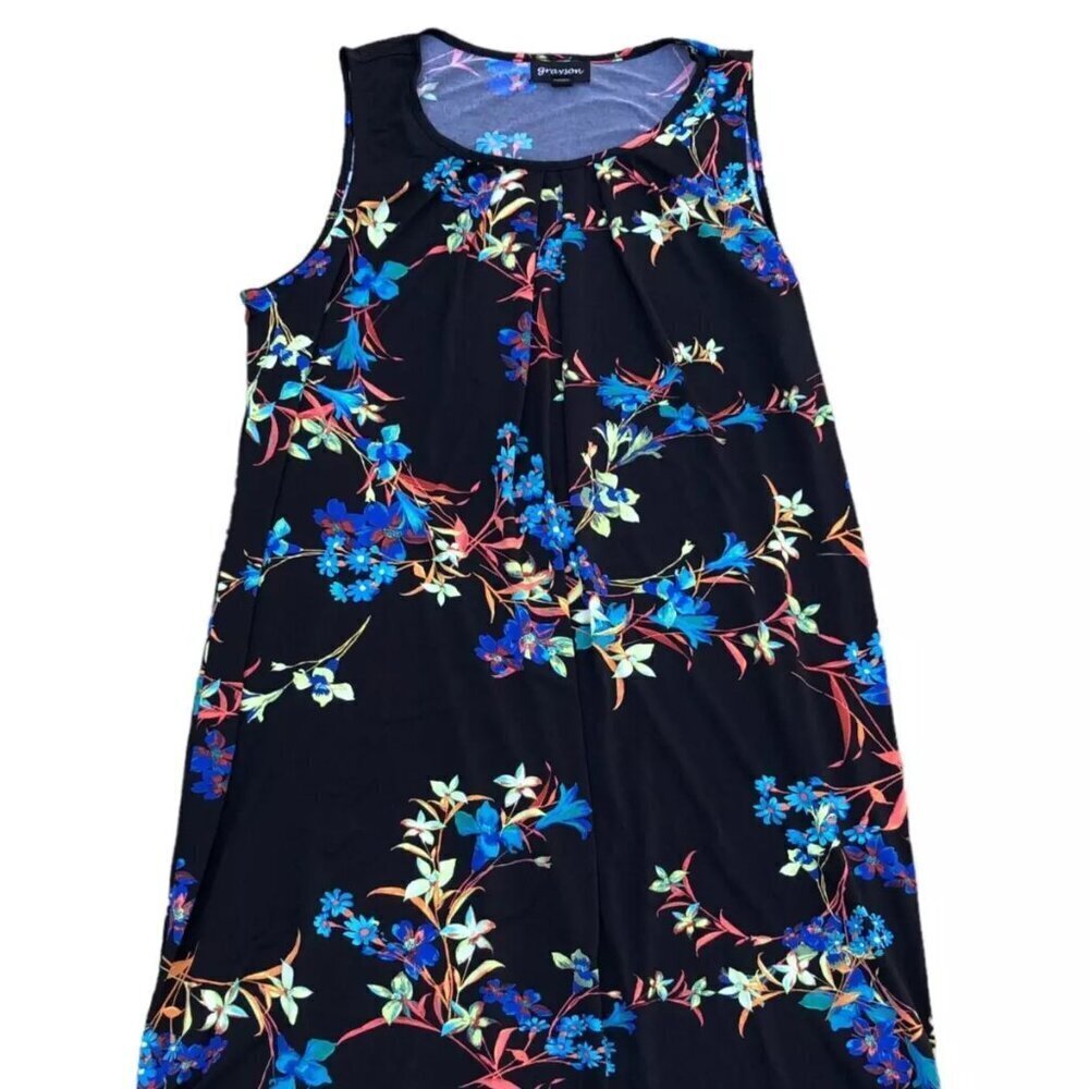 GRAYSON Floral Dress Women's XL Black Knee Length Sleeveless Polyester​​​​